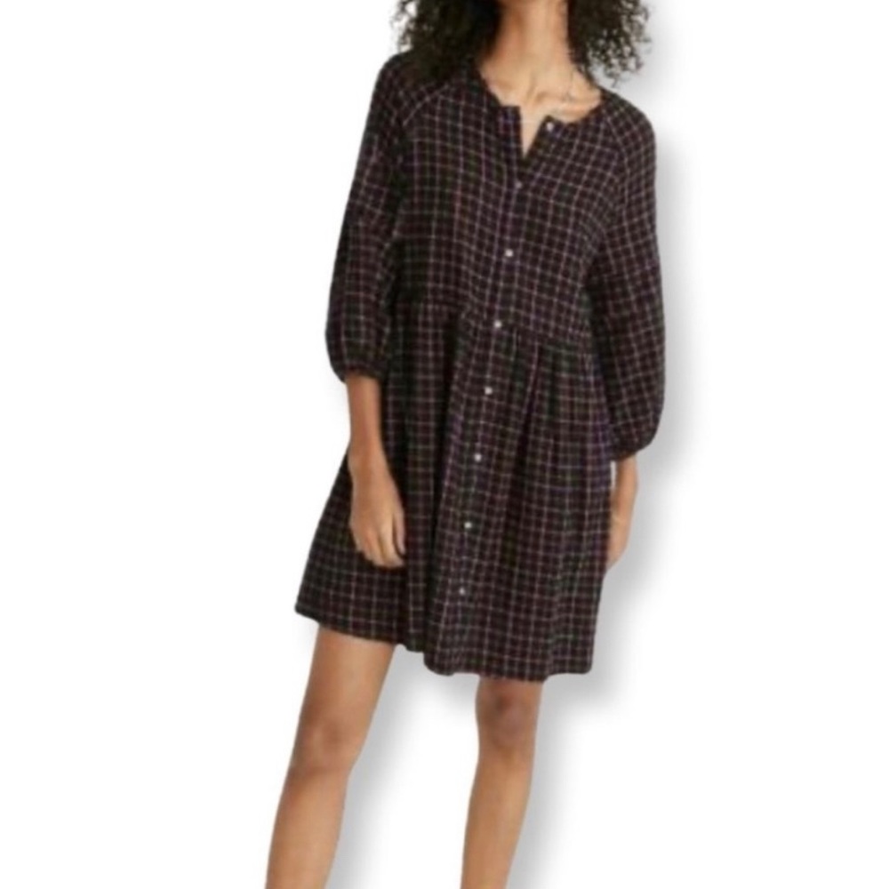 Madewell Black/Pink/Orange Plaid Flannel Raglan
Button Front Shirt Dress Size 6